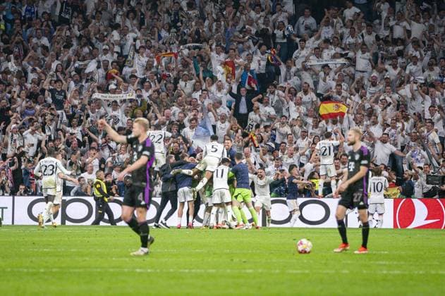 UEFA Champions League football match - Real Madrid vs Bayern Munich MADRID, SPAIN - MAY 8: Real Madrid players seen celebrating a goal during the UEFA Champions League semi-final second leg match between Real Madrid and FC Bayern Munchen at Estadio Santiago Bernabeu on May 8, 2024 in Madrid, Spain. Madrid Spain  Copyright: xIPAxSport ABACAx