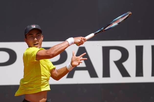 May 9, 2024, Rome, Lazio, Italy: Rinky Hijikata (AUS) is playing during the first round match against Jaume Munar (ESP) on day Four of the Internazionali BNL D Italia 2024 at Foro Italico on May 09, 2024 in Rome, Italy. Rome Italy - ZUMAl131 20240509_zsp_l131_042 Copyright: xCiroxDexLucax