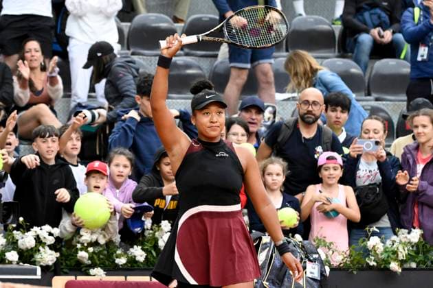 Naomi Osaka of United States of America greets the crowd at the end of her match against Marta Kostyuk of Ukraine at the Internazionali BNL d Italia 2024 tennis tournament at Foro Italico in Rome, Italy on May 9, 2024. Naomi Osaka defeated Marta Kostyuk 6-3, 6-2. antoniettaxbaldassarre