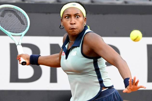 Coco Gauff of United States of America in action during her match against Magdalena Frech of Poland at the Internazionali BNL d Italia 2024 tennis tournament at Foro Italico in Rome, Italy on May 9, 2024. Coco Gauff defeated Magdalena Frech 6-3, 6-3. antoniettaxbaldassarre