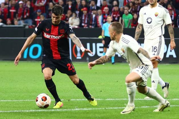 Bayer 04 Leverkusen vs AS Roma, Football, Europa League, Semifinal, Second leg, 09 05 2024 Goal chance for Exequiel Palacios Bayer 04 Leverkusen Leverkusen NRW Germany Copyright: xkolbert-press AntxPalmerx