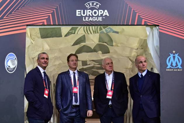 May 9, 2024, Bergamo, Italia: Stefano Percassi, Atalanta™s Co-Chairman Stephen Pagliuca, Atalanta s president Antonio Percassi and Atalanta s CEO Luca Percassi during the UEFA Europa League semi final second leg soccer match between Atalanta BC and Olympique Marseille at the Bergamo Stadium in Bergamo, Italy, 9 May 2024..ANSA MICHELE MARAVIGLIA Soccer: Europa League; Atalanta-Olympique Marseille  - ZUMAa110 20240509_zaf_a110_082 Copyright: xMichelexMaravigliax