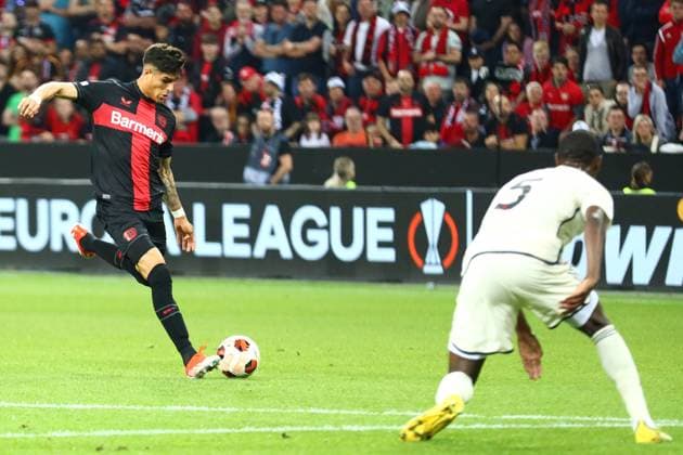 Bayer 04 Leverkusen vs AS Roma, Football, Europa League, Semifinal, Second leg, 09 05 2024 Goal chance for Exequiel Palacios Bayer 04 Leverkusen Leverkusen NRW Germany Copyright: xkolbert-press AntxPalmerx