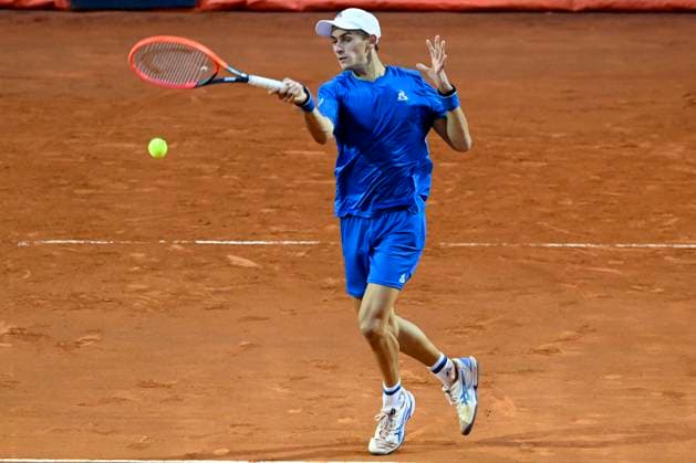 Matteo Arnaldi of Italy in action during the match against Harold Mayot of France at the Internazionali BNL d Italia 2024 tennis tournament at Foro Italico in Rome, Italy on May 9, 2024. Matteo Arnaldi defeated Harold Mayot 3-6, 7-5, 6-4. antoniettaxbaldassarre