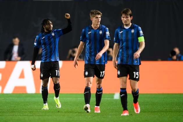 Atalanta BC v Olympique de Marseille - UEFA Europa League Ademola Lookman of Atalanta BC celebrates next to Charles De Ketelaere and Marten de Roon of Atalanta BC after scoring a goal during the UEFA Europa League semi-final second leg football match between Atalanta BC v Olympique de Marseille. Milan Italy Copyright: xNicolòxCampox