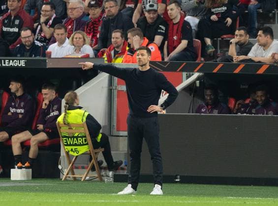 Football, Men, 2023 2024 season, Europa League semi-final, second leg , Bayer 04 Leverkusen AS Roma, Coach Xabi Alonso Bayer 04 Leverkusen , 09 05 2024, Copyright: xSebastianxRäppold MatthiasxKochx