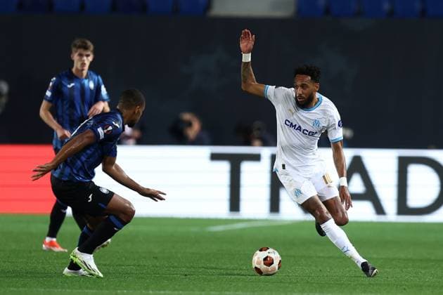 Pierre-Emerick Aubameyang (Olympique de Marseille) controls the ball, UEFA Europa League 2023 2024 - semi-final, Atalanta vs Olympique de Marseille, Gewiss Stadium, May 9, 2024, Bergamo, Italy.