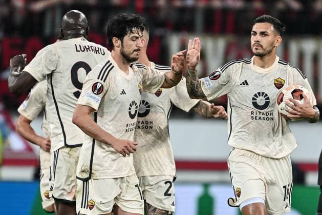 Cm Leverkusen 09 05 2024 - Europa League Bayer Leverkusen-Roma foto Cristiano Mazzi Image nella foto: esultanza gol leandro Paredes 