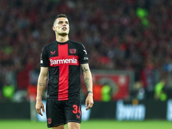 Granit Xhaka Bayer 04 Leverkusen, 34 dissatisfied, disappointed, GER, Bayer 04 Leverkusen vs AS Roma, UEFA Europa League 2023 24, semi-final second leg, 09 05 2024, GER, Bayer 04 Leverkusen vs AS Roma, UEFA Europa League 2023 24, semi-final second leg, 09 05 2024, Photo Eibner Pressefoto Gabriel Boia Leverkusen Copyright: xGabrielxBoiax EP_EER
