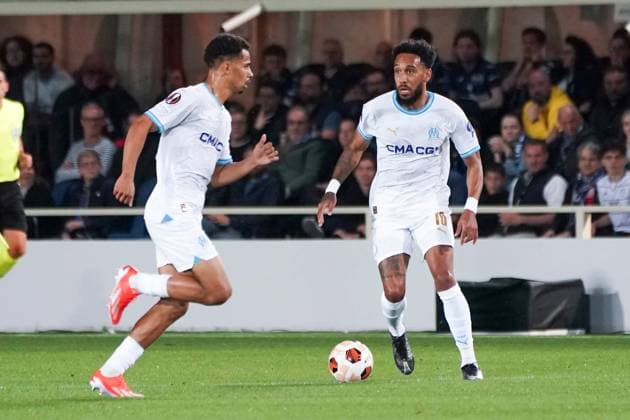 Pierre Emerick Aubameyang (Olympique de Marseille) during the UEFA Europa League semifinal second leg match between Atalanta Bergame and Olympique de Marseille at Gewiss Stadium in Bergame. FOOTBALL : Atalanta Bergame vs Olympique de Marseille - Demi finale retour - Europa League - Marseille - 09 05 2024 NorbertScanella Panoramic 