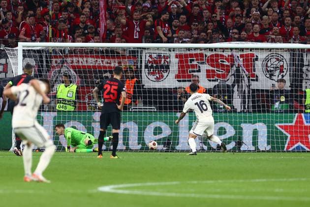 Bayer 04 Leverkusen vs AS Roma, Soccer, Europa League, Semifinal, Second leg, 09 05 2024 Goal for 0 1 by Leandro Paredes AS Roma Leverkusen NRW Germany Copyright: xkolbert-press AntxPalmerx