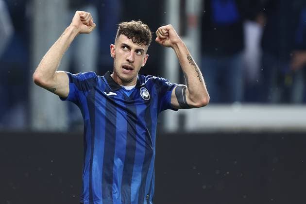 Matteo Ruggeri (Atalanta Bc) celebrates after scoring his team s second goal, UEFA Europa League 2023 2024 - semi-final, Atalanta vs Olympique de Marseille, Gewiss Stadium, May 9, 2024, Bergamo, Italy.