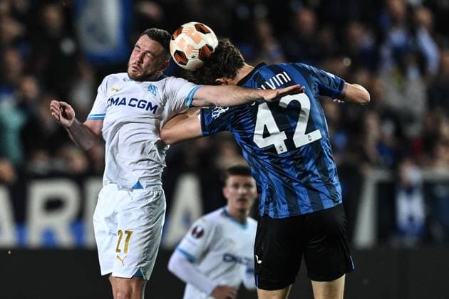 Mg Bergamo 09 05 2024 - Europa League Atalanta-Olympique Marsiglia foto Matteo Gribaudi Image nella foto: Jordan Veretout-Giorgio Scalvini 