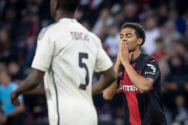 UEFA Europa League semi-final Bayer 04 Leverkusen vs AS Roma, 09 05 2024 Chance missed Amine Adli Bayer 04 Leverkusen, 21 gets emotional during the Europa League semi-final between Bayer 04 Leverkusen and AS Roma at BayArena on 09 05 2024 in Leverkusen, Germany DFL REGULATIONS PROHIBIT ANY USE OF PHOTOGRAPHS AS IMAGE SEQUENCES AND OR QUASI VIDEO Copyright: xBEAUTIFULxSPORTS AxelxKohringx