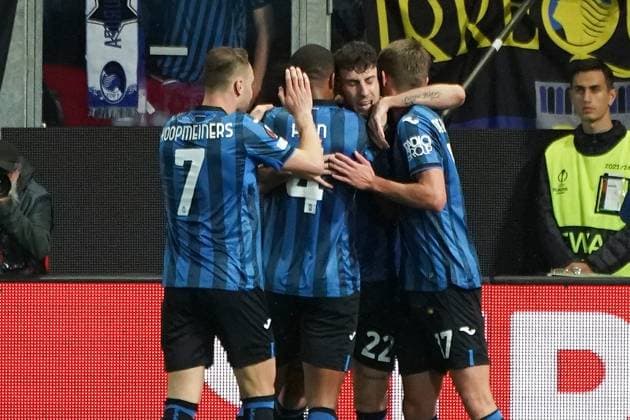 Matteo Ruggeri (Atalanta Bergame) celebrates after scoring during the UEFA Europa League semifinal second leg match between Atalanta Bergame and Olympique de Marseille at Gewiss Stadium in Bergame. FOOTBALL : Atalanta Bergame vs Olympique de Marseille - Demi finale retour - Europa League - Marseille - 09 05 2024 NorbertScanella Panoramic 