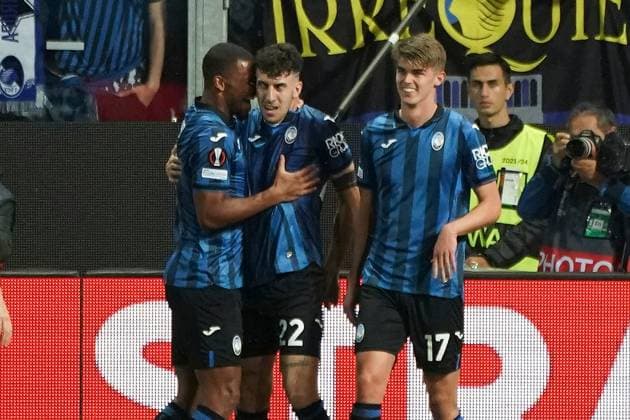 Matteo Ruggeri (Atalanta Bergame) celebrates after scoring during the UEFA Europa League semifinal second leg match between Atalanta Bergame and Olympique de Marseille at Gewiss Stadium in Bergame. FOOTBALL : Atalanta Bergame vs Olympique de Marseille - Demi finale retour - Europa League - Marseille - 09 05 2024 NorbertScanella Panoramic 