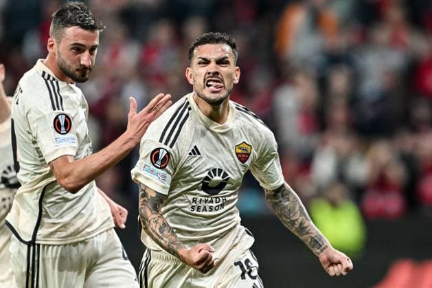 Cm Leverkusen 09 05 2024 - Europa League Bayer Leverkusen-Roma foto Cristiano Mazzi Image nella foto: esultanza gol Leandro Paredes 