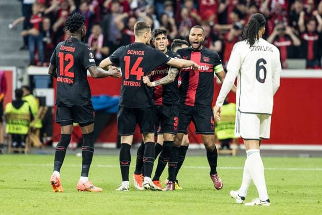 UEFA Europa League semi-final Bayer 04 Leverkusen vs AS Roma, 09 05 2024 Cheers to 1 2 by own goal of Gianluca Mancini AS Roma, 23 UEFA Europa League Bayer 04 Leverkusen AS Roma, Leverkusen, BayArena on 09 05 2024 Copyright: xBEAUTIFULxSPORTS Wunderlx