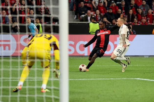 Jeremie Frimpong Bayer 04 Leverkusen and är69 at the Europa League semi-final second leg Bayer 04 Leverkusen AS Roma Copyright Thomas Pakusch Copyright: Thomas Pakusch
