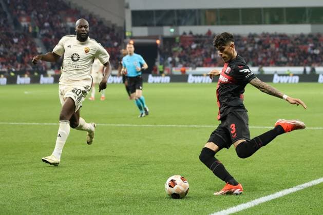 Piero Hincapie Bayer 04 Leverkusen at the Europa League semi-final second leg Bayer 04 Leverkusen AS Roma Copyright Thomas Pakusch Copyright: Thomas Pakusch