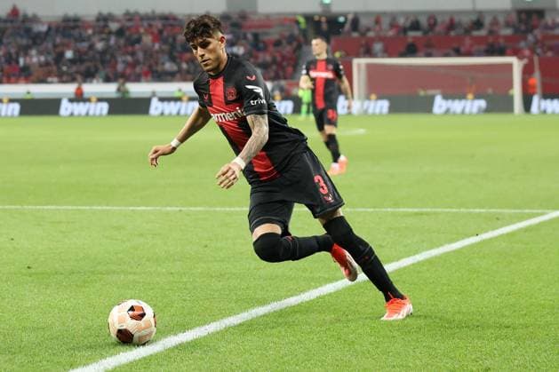 Piero Hincapie Bayer 04 Leverkusen at the Europa League semi-final second leg Bayer 04 Leverkusen AS Roma Copyright Thomas Pakusch Copyright: Thomas Pakusch