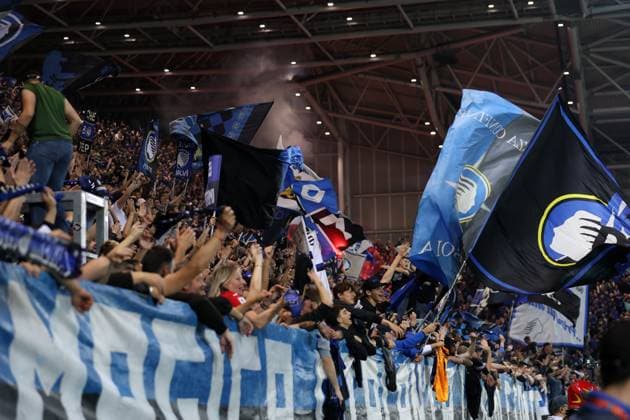 supporters (Atalanta Bc) Supporters of.. are seen, UEFA Europa League 2023 2024 - semi-final, Atalanta vs Olympique de Marseille, Gewiss Stadium, May 9, 2024, Bergamo, Italy.