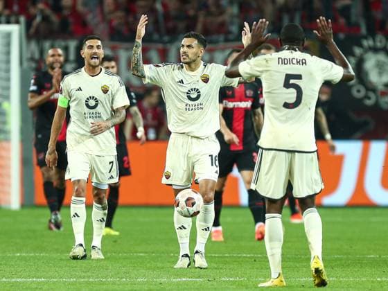 Goal, goal celebration, to 0 1 by Leandro Paredes AS Rome, 16 , GER, Bayer 04 Leverkusen vs AS Rome, UEFA Europa League 2023 24, semi-final second leg, 09 05 2024, GER, Bayer 04 Leverkusen vs AS Rome, UEFA Europa League 2023 24, semi-final second leg, 09 05 2024, photo Eibner Pressefoto Gabriel Boia Leverkusen Copyright: xGabrielxBoiax EP_EER
