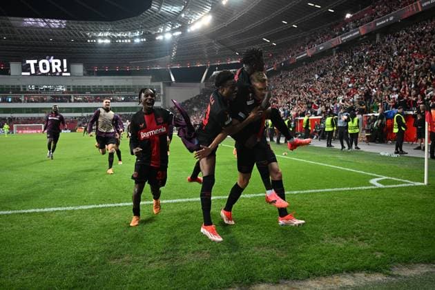 08 05 2024, xjrdrx, Football UEFA Europa League, Bayer 04 Leverkusen AS Roma emspor, v l Jospi Stanisic Bayer Leverkusen celebrate the goal, Der Torjubel zum 2 2 DFL DFB REGULATIONS PROHIBIT ANY USE OF PHOTOGRAPHS as IMAGE SEQUENCES and or QUASI VIDEO Leverkusen