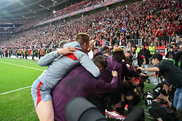 08 05 2024, xjrdrx, Football UEFA Europa League, Bayer 04 Leverkusen AS Roma emspor, v l Jospi Stanisic Bayer Leverkusen celebrate the goal, Der Torjubel zum 2 2 DFL DFB REGULATIONS PROHIBIT ANY USE OF PHOTOGRAPHS as IMAGE SEQUENCES and or QUASI VIDEO Leverkusen