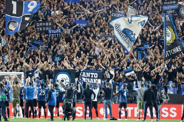 . Atalanta BC supporters celebrate with the team at the end of the match, UEFA Europa League 2023 2024 - Semifinals second leg, Atalanta BC vs Olympique de Marseille, Gewiss Stadium, May 9, 2024, Bergamo, Italy.