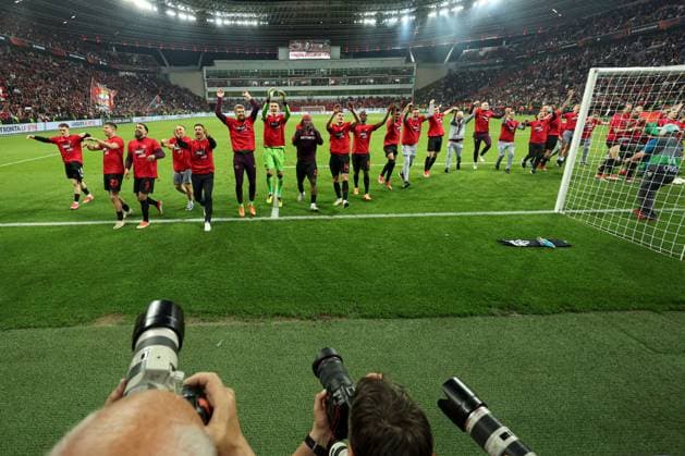 Bayer Leverkusen manager Xabi Alonso celebrates on the final whistle Bayer 04 Leverkusen v Roma, UEFA Europa League, Semi Final, Second Leg Football, BayArena, Leverkusen, Germany - 09 May 2024 EDITORIAL USE ONLY No use with unauthorised audio, video, data, fixture lists, club league logos or live services. Online in-match use limited to 120 images, no video emulation. No use in betting, games or single club league player publications. Copyright: xPaulxCurrie Shutterstockx 14470736bo
