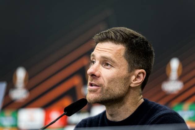 UEFA Europa League semi-final Bayer 04 Leverkusen vs AS Roma, 09 05 2024 Xabi Alonso coach Bayer 04 Leverkusen in the press conference UEFA Europa League Bayer 04 Leverkusen AS Roma, Leverkusen, BayArena on 09 05 2024 Copyright: xBEAUTIFULxSPORTS Wunderlx