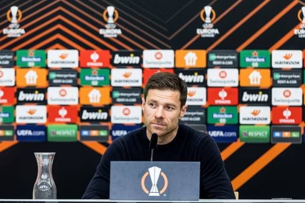 UEFA Europa League semi-final Bayer 04 Leverkusen vs AS Roma, 09 05 2024 Xabi Alonso coach Bayer 04 Leverkusen in the press conference UEFA Europa League Bayer 04 Leverkusen AS Roma, Leverkusen, BayArena on 09 05 2024 Copyright: xBEAUTIFULxSPORTS Wunderlx