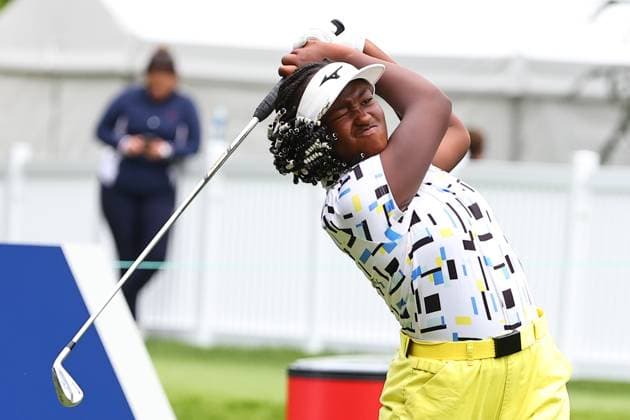 CLIFTON, NJ - MAY 09: Fifteen-year-old amateur golfer Ashley Shaw makes her LPGA, Golf Damen Tour debut at the 10th Tee of the LPGA Cognizant Founders Cup on May 9, 2024 at Upper Montclair Country Club in Clifton, New Jersey. (Photo by Rich Graessle Icon Sportswire) GOLF: MAY 09 LPGA Cognizant Founders Cup EDITORIAL USE ONLY Icon2405094237