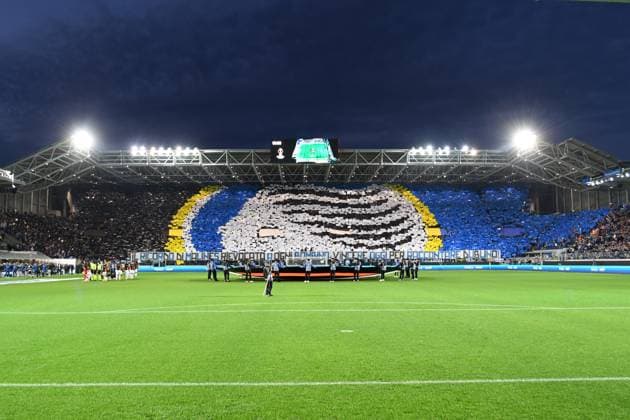 stadio gewiss stadium coreografia Curva Tifosi Atalanta, fans supporter, UEFA Europa League 2023-24, Atalanta-Olympique Marseille 3-0 UEFA EUROPA LEAGUE 2023-24 Semifinal ATALANTA-OLYMPIQUE MARSEILL