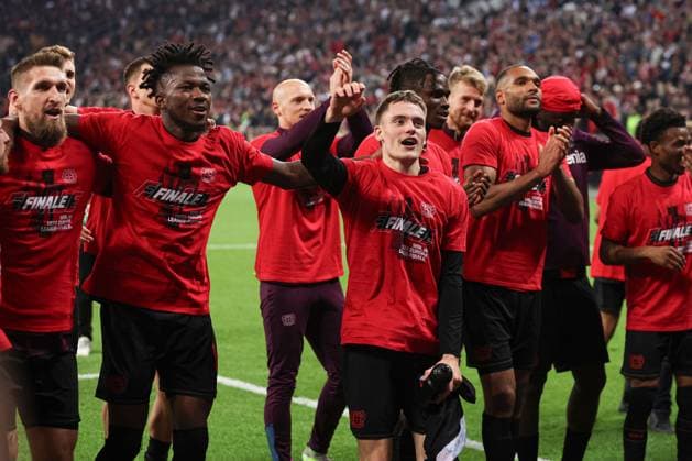 Florian Wirtz of Bayer Leverkusen celebrates at the end off the match Bayer 04 Leverkusen v Roma, UEFA Europa League, Semi Final, Second Leg Football, BayArena, Leverkusen, Germany - 09 May 2024 EDITORIAL USE ONLY No use with unauthorised audio, video, data, fixture lists, club league logos or live services. Online in-match use limited to 120 images, no video emulation. No use in betting, games or single club league player publications.  Copyright: xPaulxCurrie Shutterstockx 14470736jh