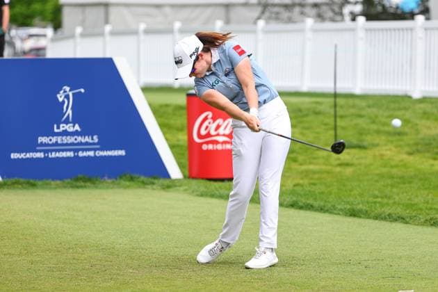 CLIFTON, NJ - MAY 09: Leona Maguire of Ireland plays her shot from the tenth tee during the first round of the Cognizant Founders Cup at Upper Montclair Country Club on May 09, 2024 in Clifton, New Jersey. (Photo by Rich Graessle Icon Sportswire) GOLF: MAY 09 LPGA, Golf Damen Cognizant Founders Cup EDITORIAL USE ONLY Icon2405094297