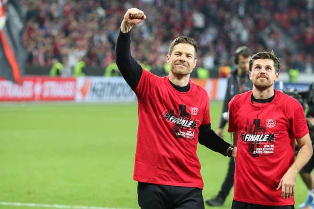 Europa League Bayer 04 Leverkusen AS Roma on 09 05 2024 at the BayArena in Leverkusen Coach Xabi Alonso Leverkusen and Jonas Hofmann Leverkusen 7 MH