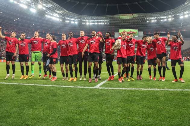 Europa League Bayer 04 Leverkusen AS Rome on 09 05 2024 in the BayArena in Leverkusen Cheers and joy among the team hopefully container ¦ MH