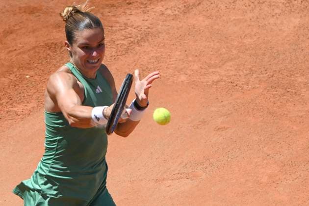 Maria Sakkari of Greece in action during the match against Varvara Gracheva of France at the Internazionali BNL d Italia 2024 tennis tournament at Foro Italico in Rome, Italy on May 10, 2024. Maria Sakkari defeated Varvara Gracheva 6-2, 6-2. antoniettaxbaldassarre