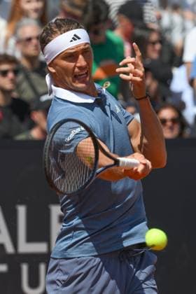 Alexander Zverev during the match against Aleksander Vukic at the Internazionali BNL d Italia 2024 tennis tournament at Foro Italico in Rome, Italy on May 10th, 2024. antoniettaxbaldassarre