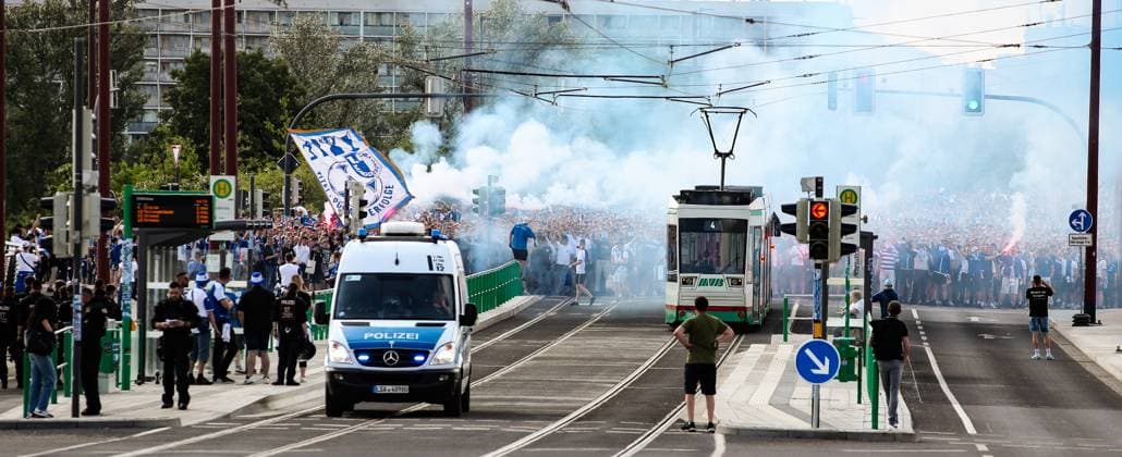 The Ultras have organized a fan march from the city centre to the arena before the last home game of the season 2 Football Bundesliga Season 2023 2024 1 FC Magdeburg vs SpVgg Greuther Fürth at the MDCC Arena in Magdeburg Football,Man,Men,Germany,10 05 2024