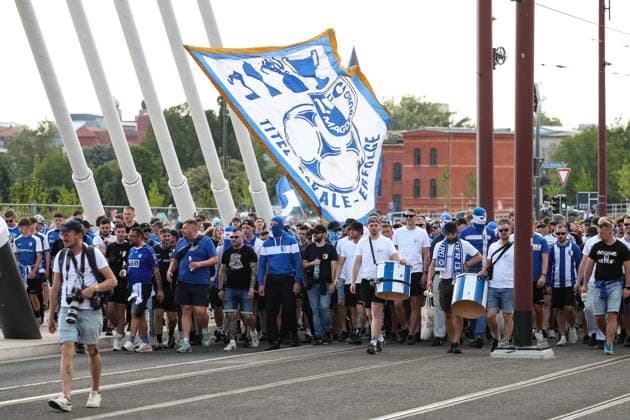 The Ultras have organized a fan march from the city centre to the arena before the last home game of the season 2 Football Bundesliga Season 2023 2024 1 FC Magdeburg vs SpVgg Greuther Fürth at the MDCC Arena in Magdeburg Football,Man,Men,Germany,10 05 2024