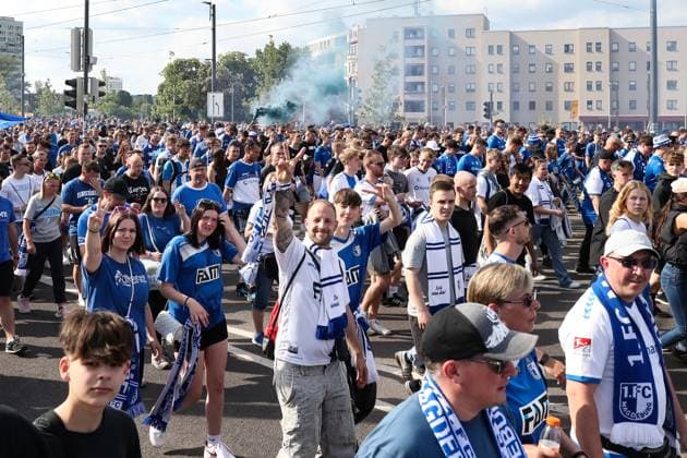The Ultras have organized a fan march from the city centre to the arena before the last home game of the season 2 Football Bundesliga Season 2023 2024 1 FC Magdeburg vs SpVgg Greuther Fürth at the MDCC Arena in Magdeburg Football,Man,Men,Germany,10 05 2024