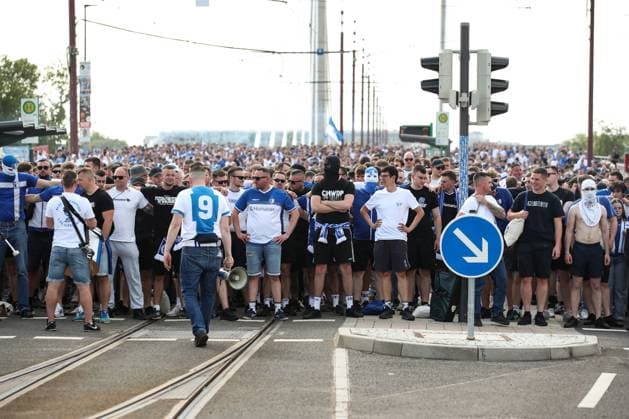 The Ultras have organized a fan march from the city centre to the arena before the last home game of the season 2 Football Bundesliga Season 2023 2024 1 FC Magdeburg vs SpVgg Greuther Fürth at the MDCC Arena in Magdeburg Football,Man,Men,Germany,10 05 2024