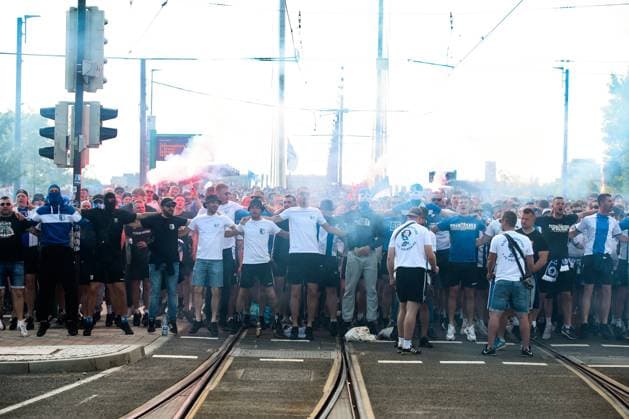 The Ultras have organized a fan march from the city centre to the arena before the last home game of the season 2 Football Bundesliga Season 2023 2024 1 FC Magdeburg vs SpVgg Greuther Fürth at the MDCC Arena in Magdeburg Football,Man,Men,Germany,10 05 2024
