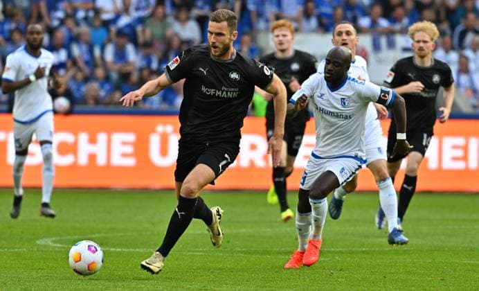 10 05 2024 Soccer Season 2023 2024 2 Soccer Bundesliga 33 Matchday 1 FC Magdeburg FCM SpVgg Greuther Fürth Kleeblatt Sportfoto Zink xwoxzix DFL regulations prohibit any use of photographs as image sequences and or quasi video only for editorial use Dennis Srbeny 7, SpVgg Greuther Fürth Amara Conde 29, FC Magdeburg