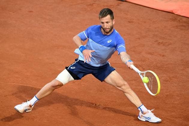 Corentin Moutet during the match against Novak Djokovic at the Internazionali BNL d Italia 2024 tennis tournament at Foro Italico in Rome, Italy on May 10th, 2024. antoniettaxbaldassarre