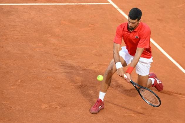 Novak Djokovic during the match against Corentin Moutet at the Internazionali BNL d Italia 2024 tennis tournament at Foro Italico in Rome, Italy on May 10th, 2024. antoniettaxbaldassarre