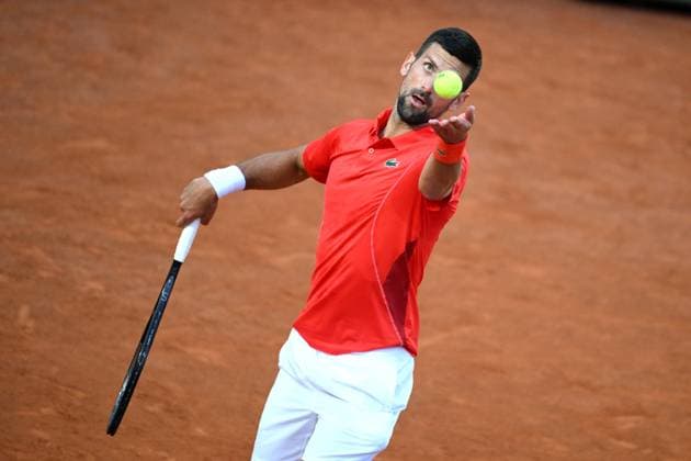 Novak Djokovic during the match against Corentin Moutet at the Internazionali BNL d Italia 2024 tennis tournament at Foro Italico in Rome, Italy on May 10th, 2024. antoniettaxbaldassarre